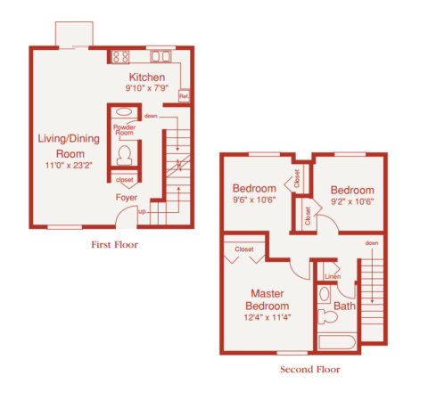 Floor plan for 3 beds, 1.5 baths, 1100 sqft